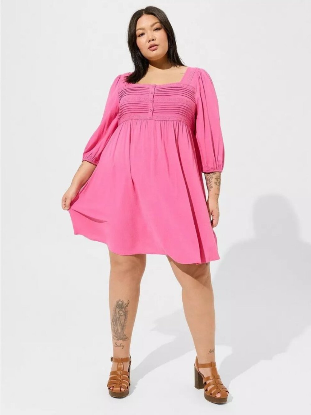 Torrid Mini Rayon Slub Pintuck Neck Skater Dress Pink!